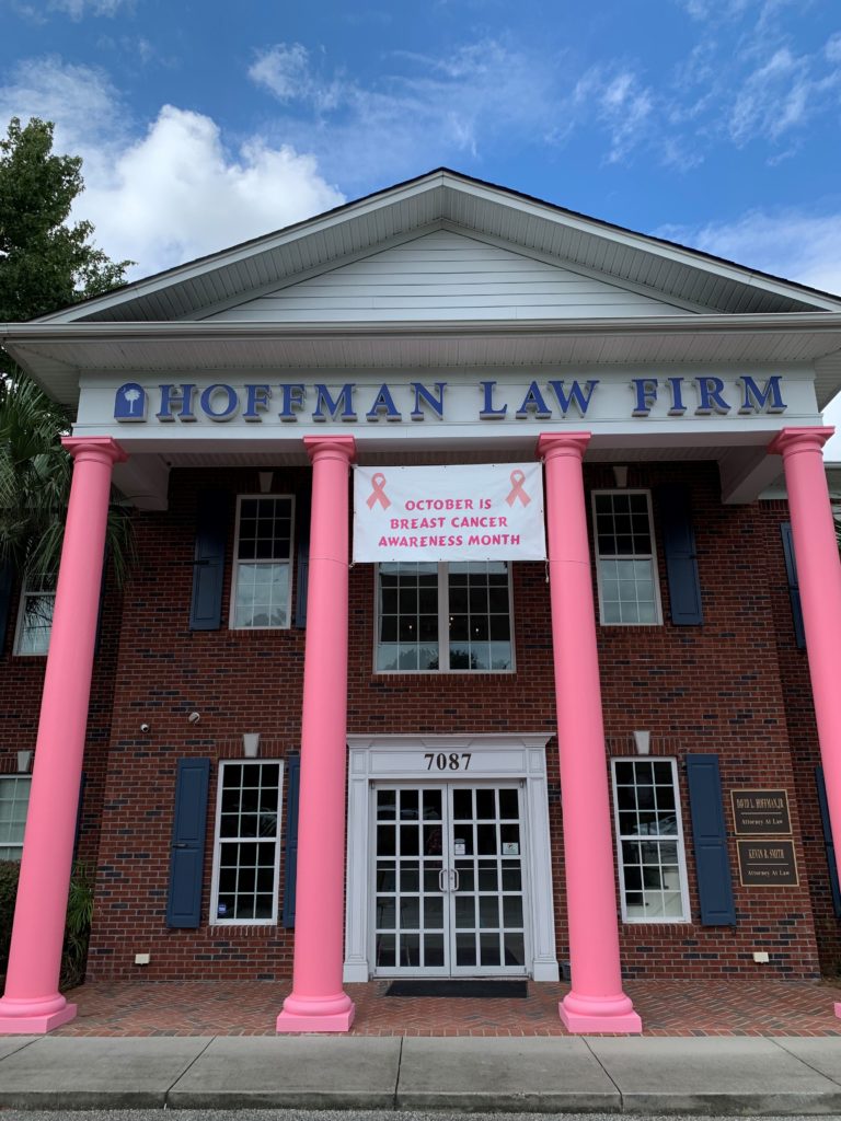 Breast Cancer Awareness Celebrated At Hoffman Law Firm With Pink Columns